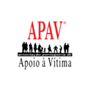 „APAV Associacao Portuguesa de Apoio a Vitima“-Logo mit Silhouetten von Menschen darunter, in einem weißen Kreis.