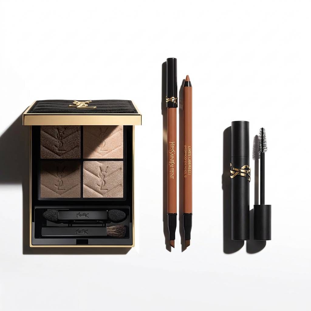 YSL Augen-Make-up-Produkte auf weißem Hintergrund